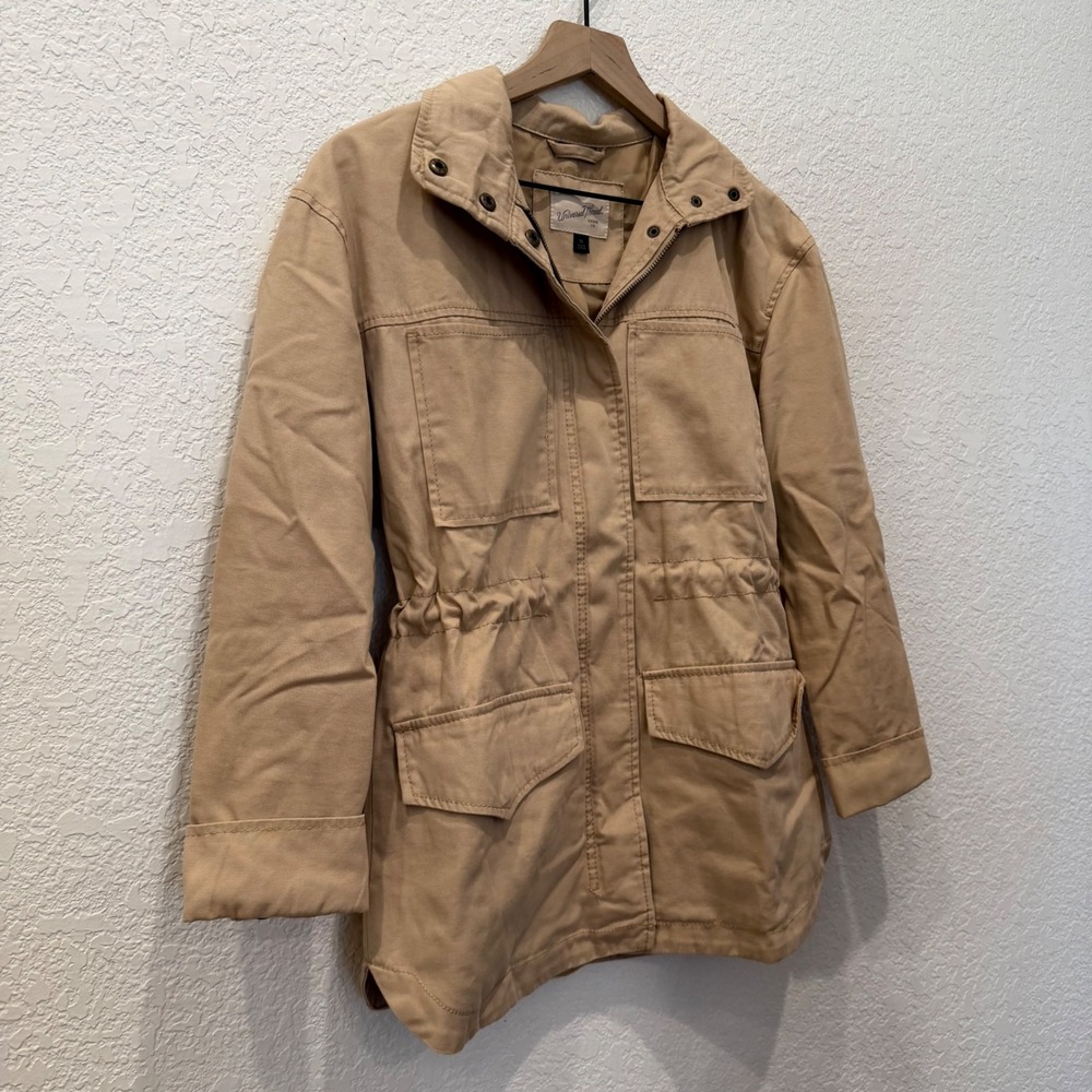 Womens XS Tan Khaki Cotton Utility Field Jacket Chore Gorpcore Basic Capsule - Picture 4 of 7